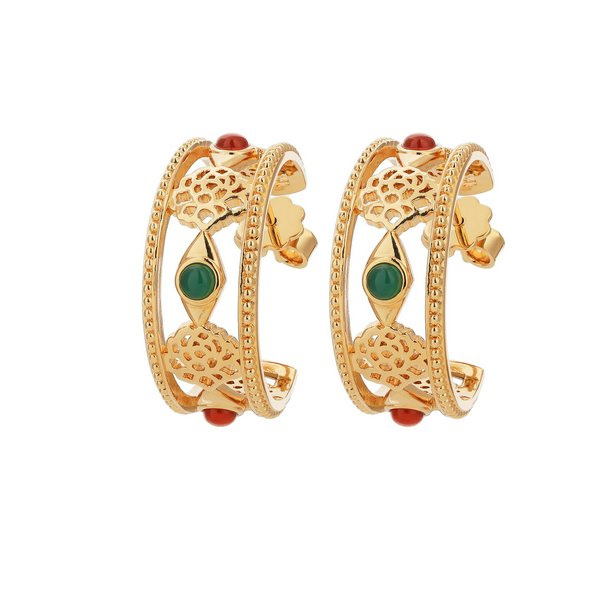 Earrings - Golden Tang Peony Hoop 
